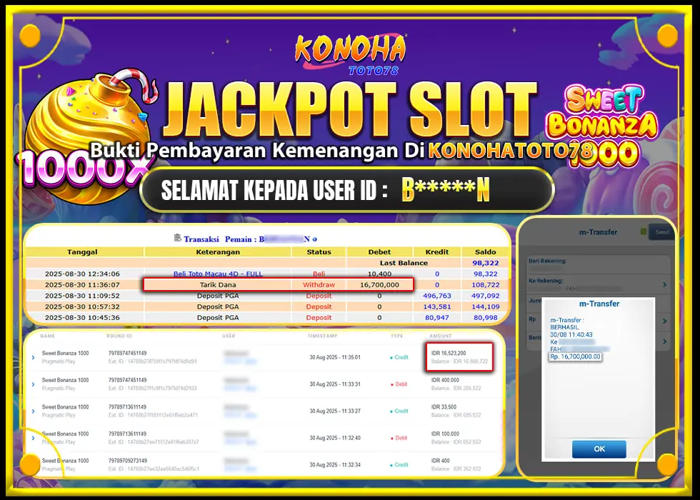 Bukti Pembayaran Jackpot Konohatoto78 Terbaru & Valid